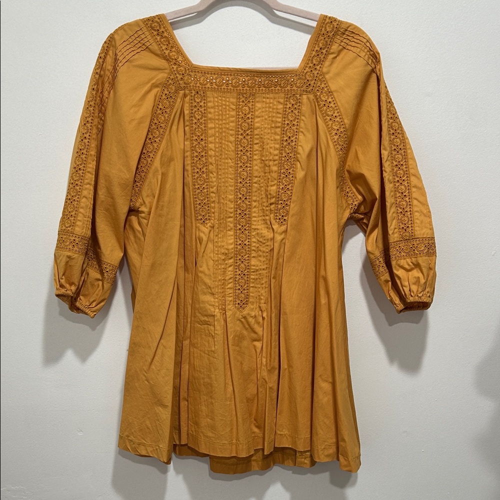 Free People Ochre Embroidered Square-Neck Mini Dress